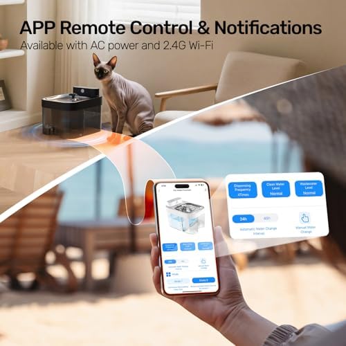 2026 Latest Cat Water Fountain, No Filter Cotton, App Monitoring Wastewater Separation Wireless Pet Fountain, 5000mAh Battery & Plug-in, 3L/101oz Water Dispenser for Cats Indoor, 2.4G Wi-Fi