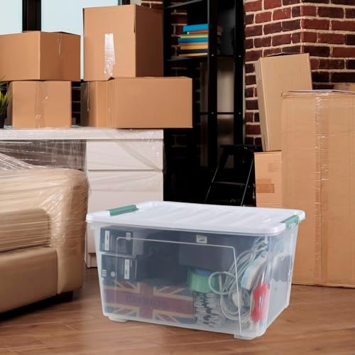 4-Pack Clear 80 L Rolling Plastic Storage Bins with Latching Lids