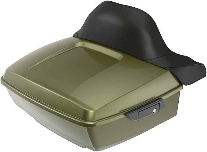 Advanblack Road Glide Tour Trunk Pack Mineral Green Metallic King Tour Trunk Pack Luggage +Wrap-Around Backrest Pad for '97-'25 Harley Touring Road King Street Glide Electra Glide CVO models