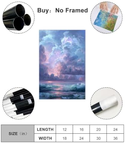 JDBeehpy Lightning Storm Ocean Scenery Canvas Wall Art Unframed 24x36inch