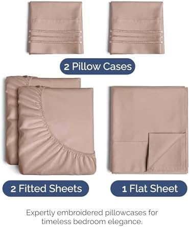 Split King Size 5 Piece Sheet Set - Breathable & Cooling Sheets - Mauve
