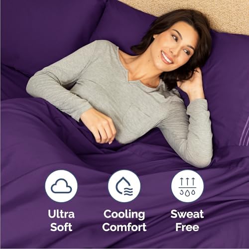 Queen Size 4 Piece Sheet Set - Comfy Breathable & Cooling Sheets - Purple