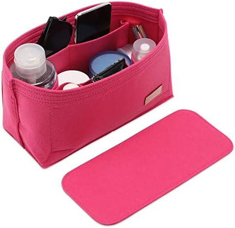 Doxo Purse Organizer Insert for Handbags & Base Shaper 2pc Set, Felt Neverfull PM Organizer Insert, Tote Bag Organizer with Zipper Pocket and Bottle Holder, Fit Neverfull PM and More, Rose-M