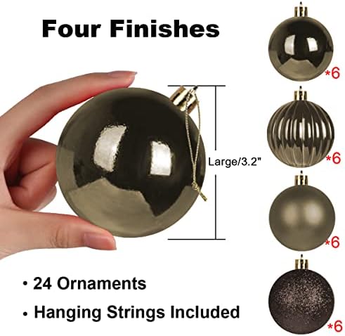 Vintage Copper 3.2" Large Christmas Balls - Christmas Tree Decoration Ornaments Shatterproof Hanging Balls for Birthday Halloween Holiday Wedding Decorations Set of 24pcs