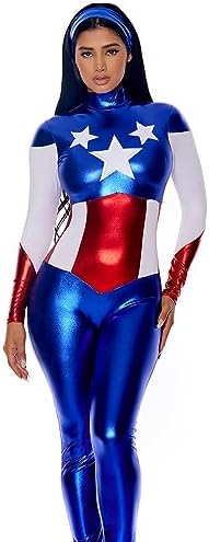 Forplay Women's Petite Star Spangled Hero Catsuit with Stripe Waist and Headband