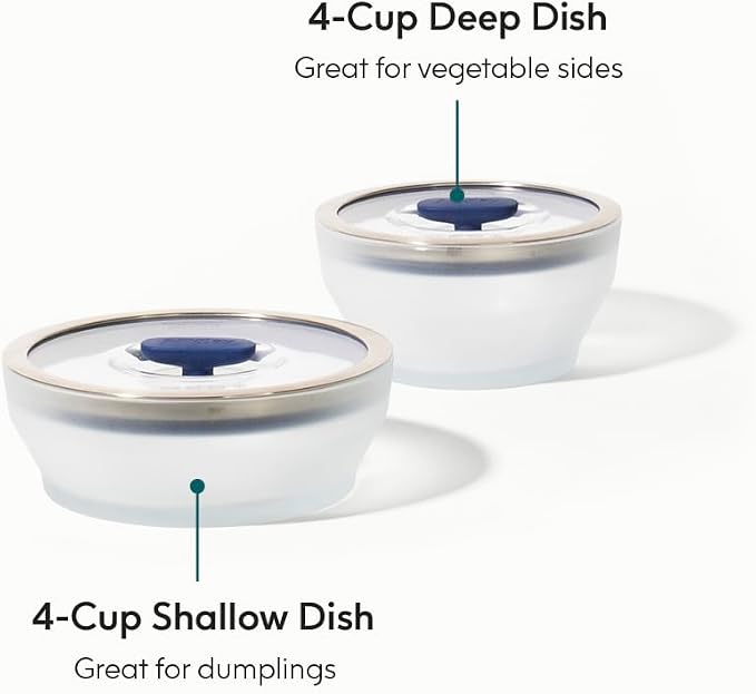 Anyday 4-Pc Microwave Cookware & Glass Food Storage Set, Medium (Blueberry) | Plastic-Free Containers, Stackable Steamer, Vented Lid, Reheating and Steaming Vegetables, Rice