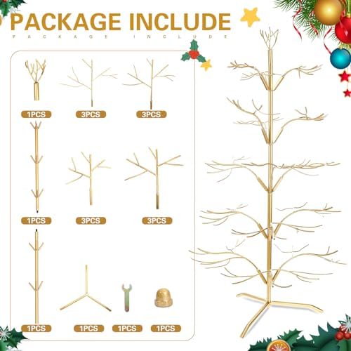 Liliful Christmas Metal Ornament Display Tree, 36 Inch, Gold