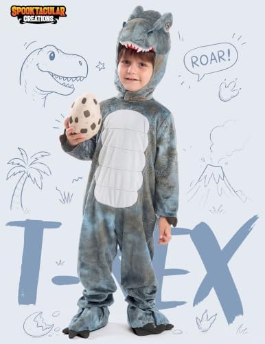 Spooktacular Creations Halloween Realistic T.rex Costume Outfit Dinosaur Jumpsuit with Egg