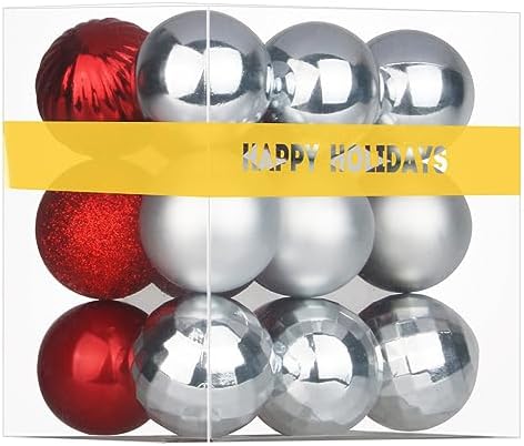 Silver & Red 1.6" Small Christmas Balls Christmas Tree Decoration Ornaments Shatterproof Hanging Balls for Birthday Halloween Holiday Wedding Decorations Set of 18pcs