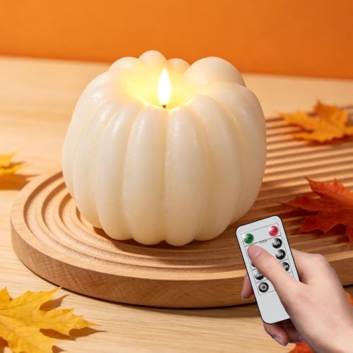 Wondise Fall Decorations Real Wax Pumpkin Candles with Remote Timer