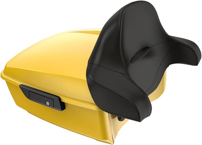 Advanblack Road Glide Tour Trunk Pack Chrome Yellow King Tour Trunk Pack Luggage +Wrap-Around Backrest Pad for '97-'25 Harley Touring Road King Street Glide Electra Glide CVO models