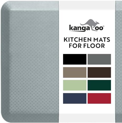 KANGAROO Anti Fatigue Mats for Kitchen Floor, 70x24 Runner, 3/4 Inch Cushioned Ergonomic Mat, Reduce Foot Pressure, Waterproof Comfort Rug for Under Sinks, Office Standing Desk, Store Floors, Silver