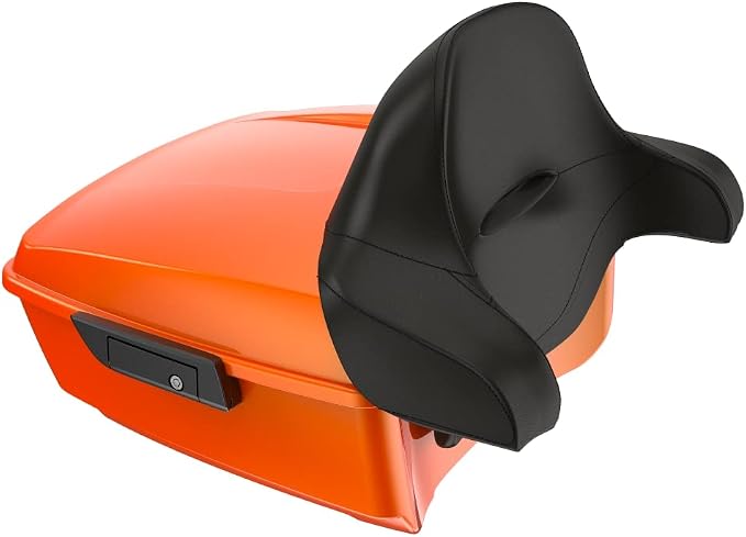 Advanblack Road Glide Tour Trunk Pack Wicked Orange Pearl King Tour Trunk Pack Luggage +Wrap-Around Backrest Pad for '97-'25 Harley Touring Road King Street Glide Electra Glide CVO models