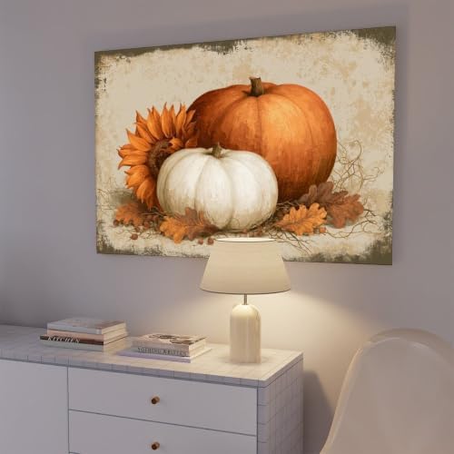 JDBeehpy Vintage Orange White Pumpkin Canvas Painting Framed 8x12inch