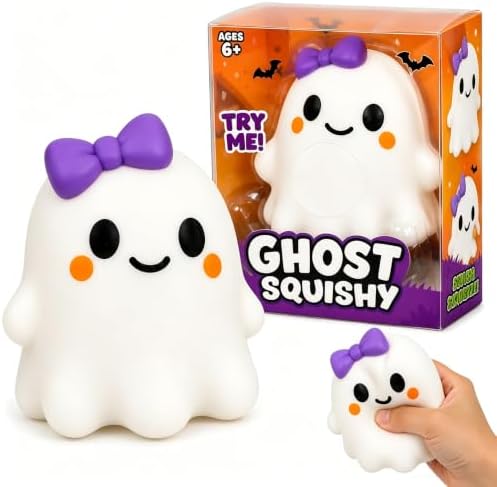 Jumbo 5.7 Inch Cute Ghost Squishy , Soft Slow‑Rising Squeeze Fidget Toy . Halloween Stress‑Relief Desk Decor, Ideal Party Favor and Classroom Gift for Teens and Adults (Style 1)