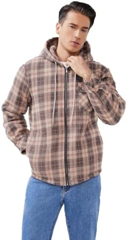 Elesuit Men's Full Zip Fleece Flannel Jacket Shirt Plaid Cotton Hoodie Coat