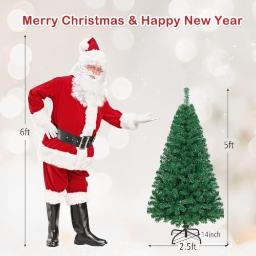 HAPPYGRILL 5FT Artificial Christmas Tree, Unlit Xmas Pine Tree, Metal Stand
