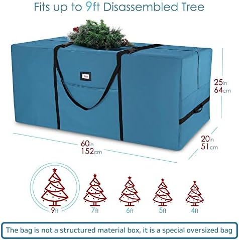 Hearth & Harbor 9 ft Christmas Tree Storage Bag - Artificial Christmas Tree Bag with Reinforced Handles, Dual Zipper, Wide Opening - Large Storage Container for Trees and Decorations, 2 Piece set