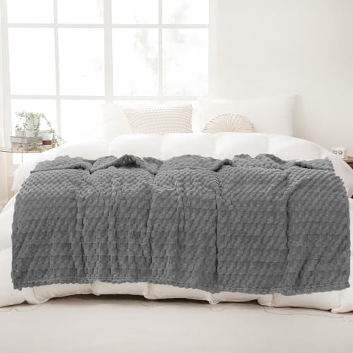 Puncuntex Grey Throw Blanket 60"×80" inches Fuzzy 3D Jacquard Decorative