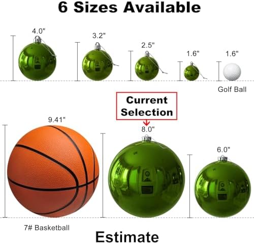 Lime Green 8.0" Extra Large Christmas Balls Ornaments - Christmas Tree Decorations Shatterproof Shiny Hanging Balls for Birthday St. Patrick's Day Easter Mardi Gras Wedding Decorations Set of 2pcs
