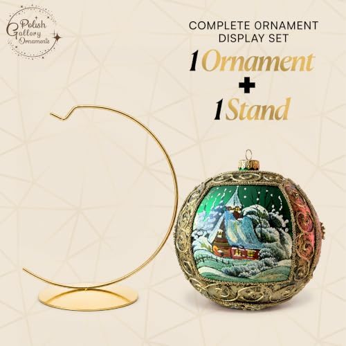 Hand Blown Glass Ball Christmas Ornament, 6 in, Winter Charm Gold