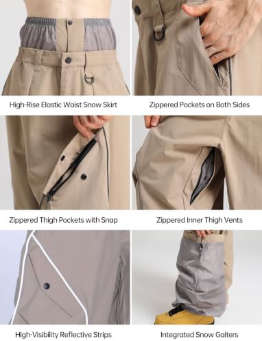 GSOU SNOW Mens Womens Baggy Snowboard Pants Snow Ski Reflective Waterproof