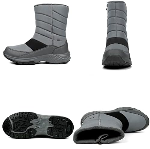 SILENTCARE Mens Winter Mid-Calf Snow Boot Fur Warm Waterproof Slip On Outdoor Athletic