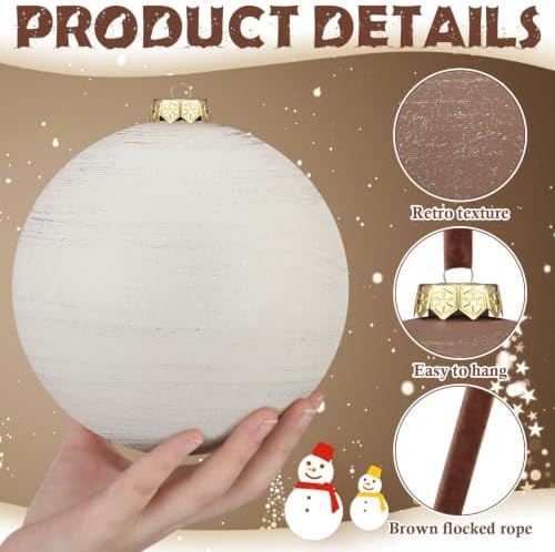 RoundFunny 8 Pcs 6 Inch Electroplated Christmas Ornaments, Vintage Neutral