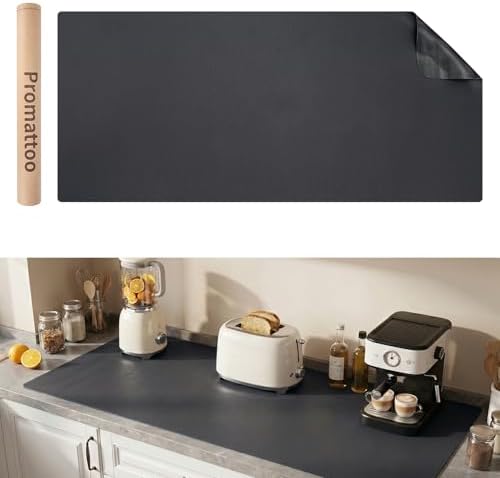 1.6mm Thick Leather 12x48 Inch Non-Slip Mat, Waterproof Countertop Protector, Kitchen Appliance Runner/Narrow Console Topper, Obsidian Black