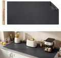 1.6mm Thick Leather 18x54 Inch Non-Slip Mat, Waterproof Countertop Protector, Kitchen Island Counter/Dinner Table Mat, Obsidian Black