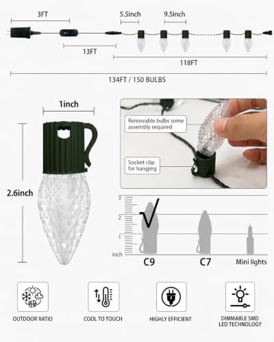Probro 118FT 150 LED Smart C9 Christmas Lights Outdoor, RGB, App Controlled