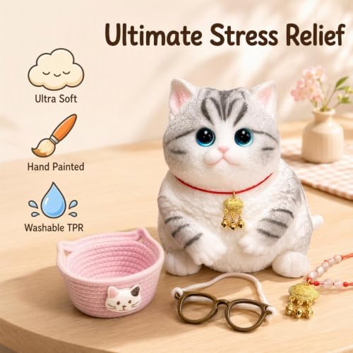 Big Taba Squishy Cat - Giant Kawaii Stress Relief Toy (Silver Tabby Cat )