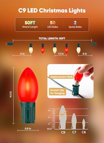 Minetom 50Ft Christmas Lights Outdoor, 50 LED Matte Bulbs, Red|Warm White