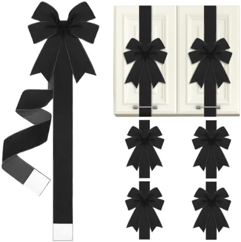 Daifunli 4 Pcs Black Velvet Christmas Cabinet Bows Ribbons for Kitchen