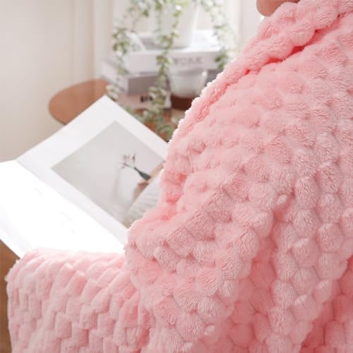 Puncuntex Light Pink Throw Blanket 108"×90" Fuzzy 3D Jacquard Decorative