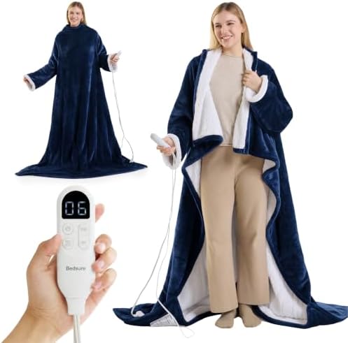 Bedsure Wearable Heated Blanket with Foot Pocket, 50x71+18", Navy Blue