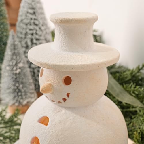 Christmas Decorations, Set of 3 Handmade Terracotta Snowman Figurines