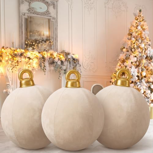 Jetec 3 Pcs 32 Inch Giant Velvet Christmas Inflatable Balls, Creamy White