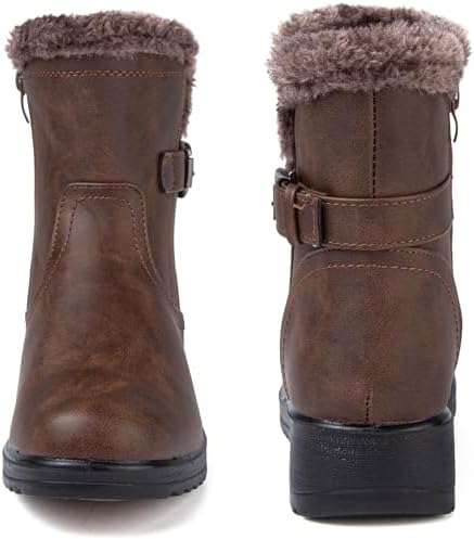 Womens Snow Boots Leather Winter Warm Boots Platform Ankle Booties