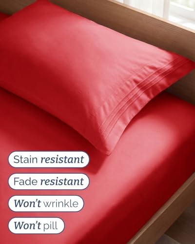 Twin Size 3 Piece Sheet Set - Comfy Breathable & Cooling Bed Sheets - Red