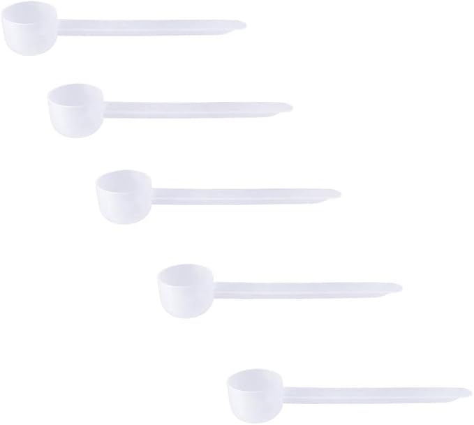 10cc Long Handle Measuring Scoop (2 Teaspoon / 10mL) - Heavy-Duty Plastic Spoon for Powders, Pre-Workout, Supplements, and Spices, 5-Pack