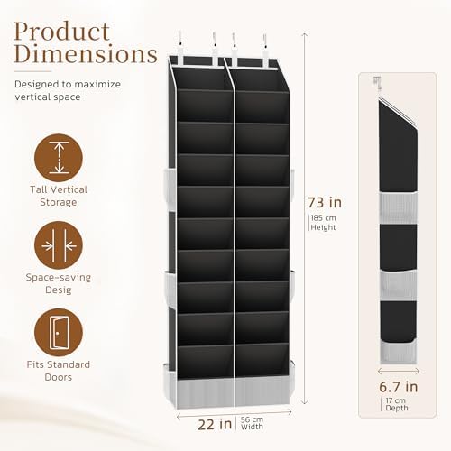 Criusia Over the Door Shoe Organizer, 20-30 Pairs Heavy-Duty Hanging Shoe Storage with Large Pockets, 10-Tier Door Shoe Rack with 4 Hooks for Sneakers Sandals Heels Boots (Black)