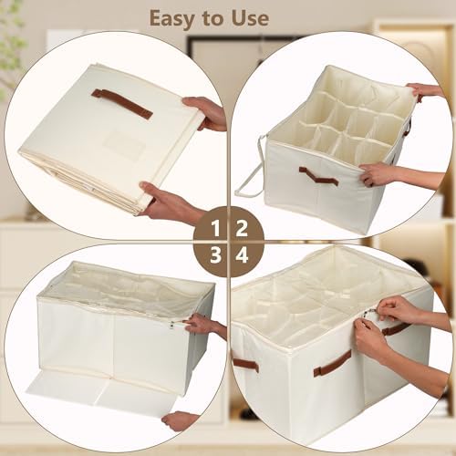 Vincona Shoe Organizer for Closet, 2 Pack Foldable Shoe Storage Bins with Clear Cover & Handles, 16-Compartment Shoe Box for Sneakers, Heels, Boots, Space-Saving Shoe Rack for Entryway, Dorm, RV