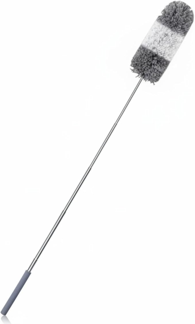 Tanlade 1 Pcs Microfiber Feather Duster for Cleaning 13-31 Inch Extendable Cobweb Dusters Ceiling Fan Duster Washable Bendable Tool for Office Car Window Furniture (Gray White)