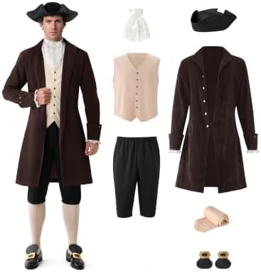 Spooktacular Creations 7pc Halloween Colonial Costume Men, Founding Father Costume for Themed Party