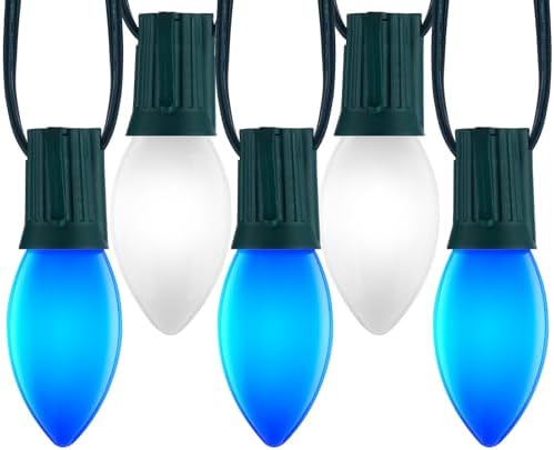Minetom 50Ft Christmas Lights Outdoor, 50 LED Matte Bulbs, Blue|Pure White