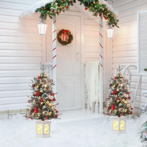 3FT Pre-Lit Artificial Mini Christmas Tree, Small Flocked Christmas Trees