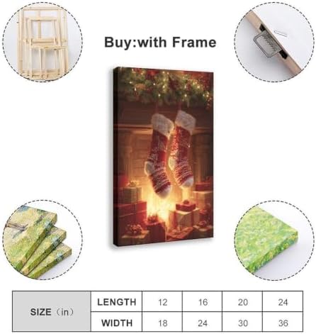 JDBeehpy Christmas Red Knit Stockings Fireplace Wall Art Framed 24x36inch