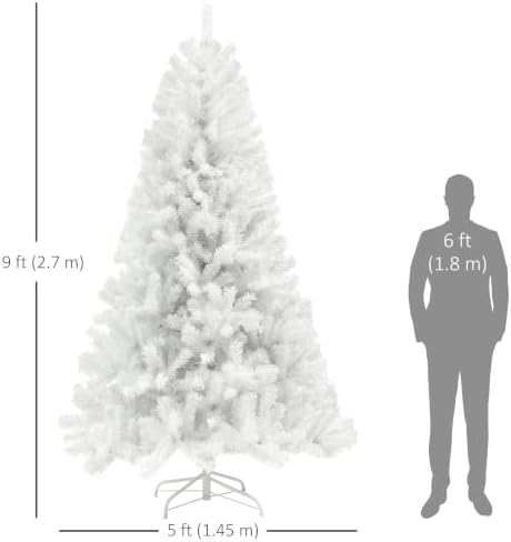HOMCOM 9ft Tall Artificial Christmas Tree Unlit Auto Open White