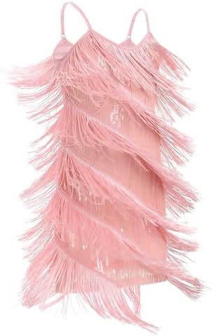 IDOPIP Kids Girls 1920s Flapper Dress Tassels Sequins Fringe Latin Dance Dress Gatsby Halloween Party Ballroom Dance Costumes